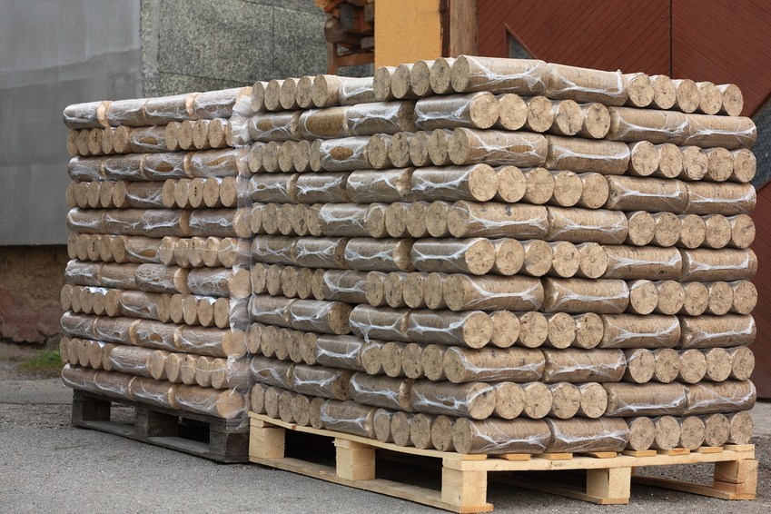 wood briquettes on pallets